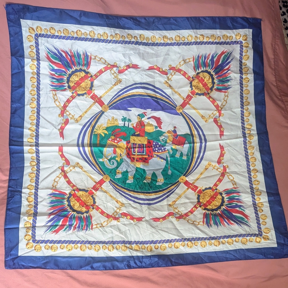 Large Square Colorful Elephant Print Scarf